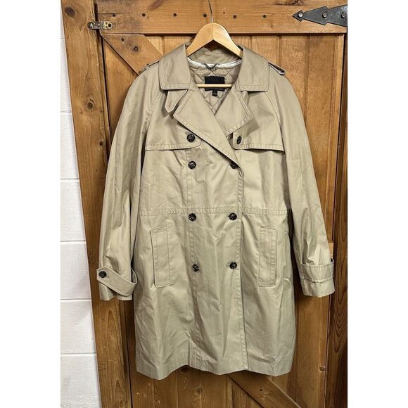 Banana Republic Trench Coat Zip Out‎ Liner Double Breasted  Khaki Women's L EUC - Picture 1 of 14